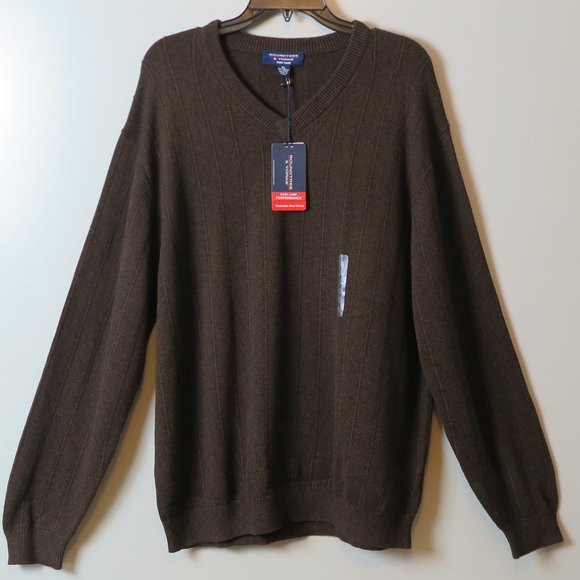 Roundtree & Yorke Other - NWT Roundtree & Yorke Brown Washable Wool Cotton Blend V-Neck Sweater Size XL